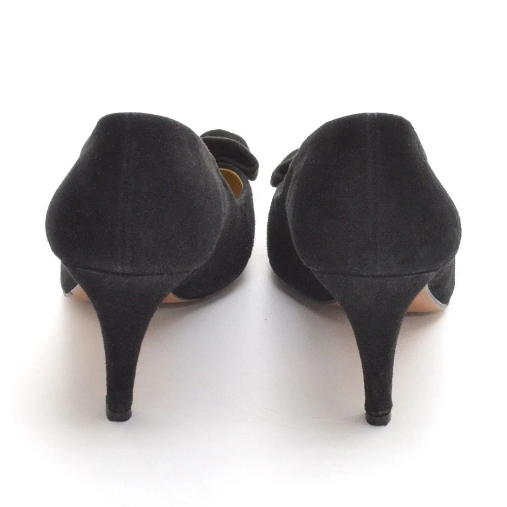 Peter Kaiser Large Bow Black Suede Dress Pumps 8.5 M